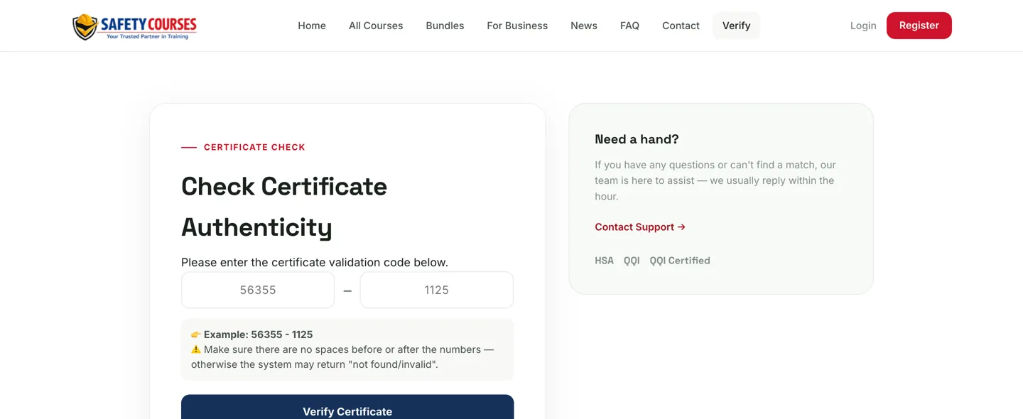 Verifying a certificate online