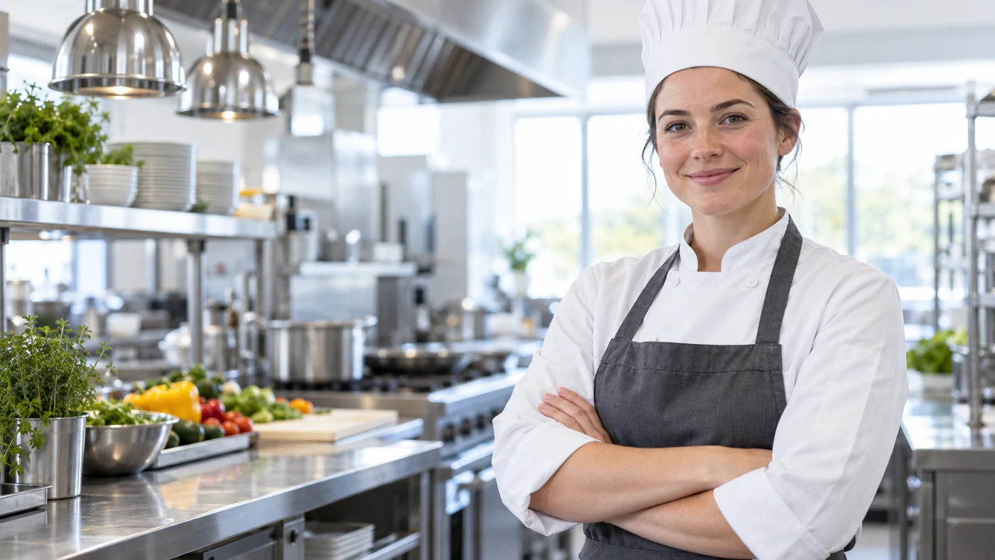 Smiling chef in a professional kitchen