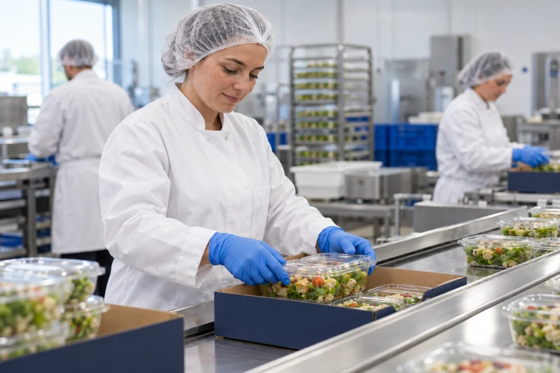 Food manufacturing worker on a production line